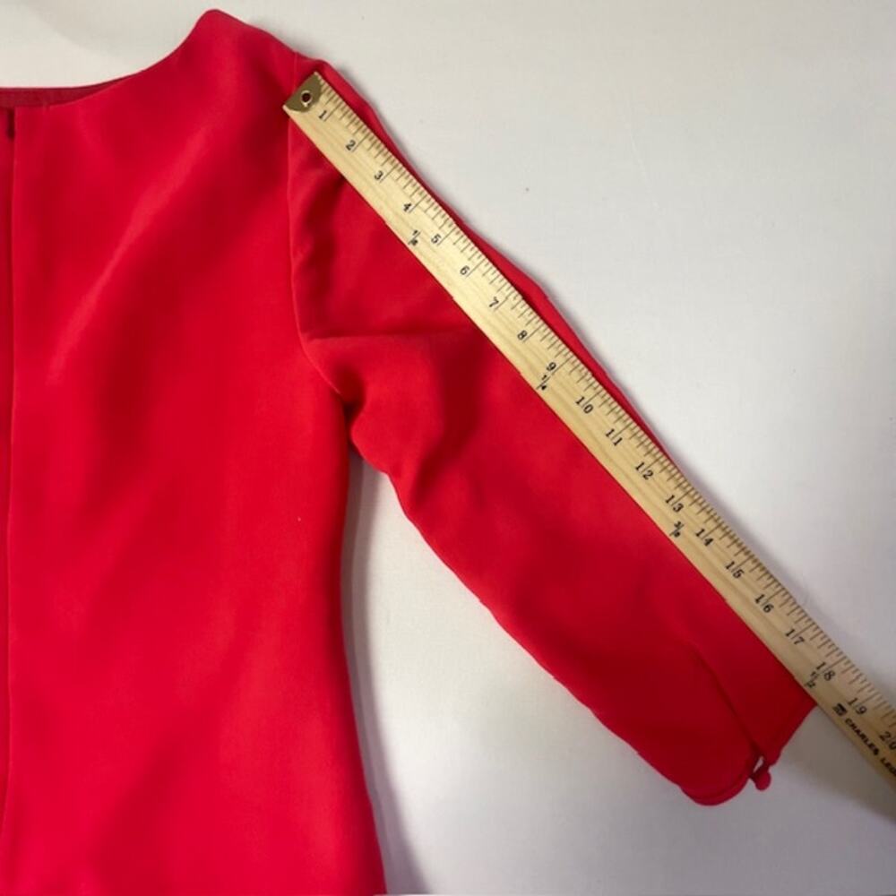 J Crew Red Shift Dress Size 4 Ruffle Hem 3/4 Sleeve Classic Mini - Picture 11 of 12